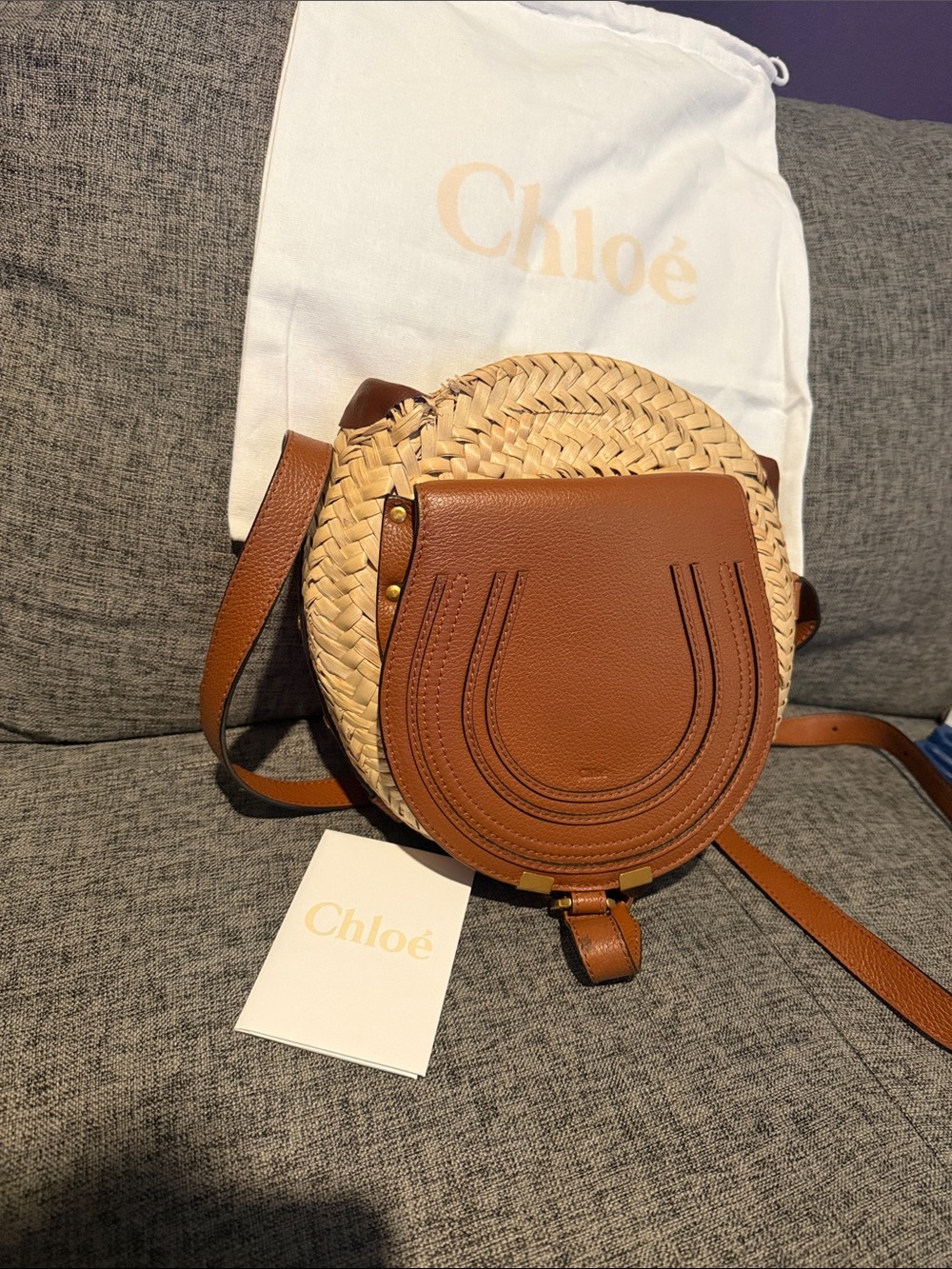 Chloé Brown and Natural Woven Leather Crossbody Bag
